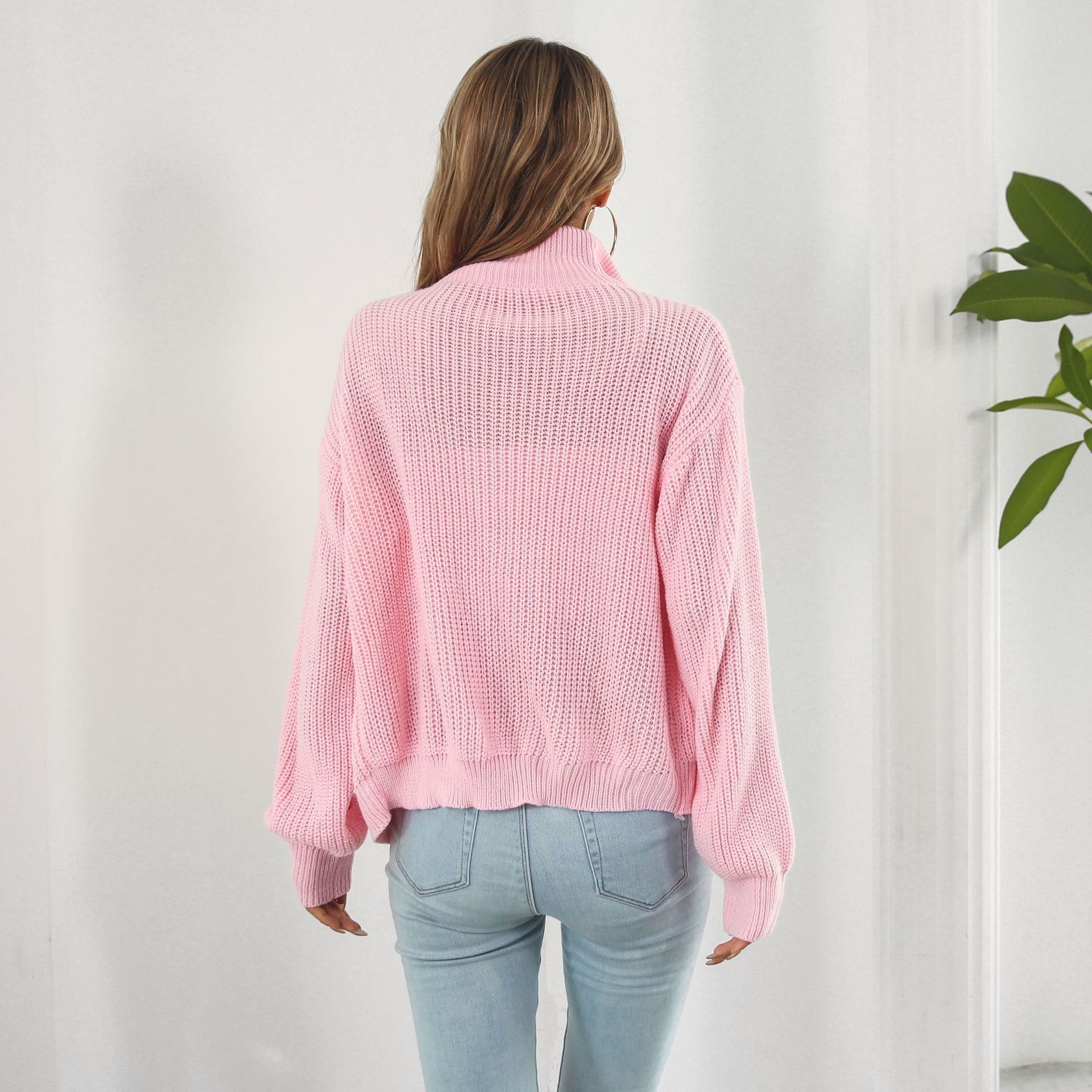 Damen Strickjacke mit hohem Kragen und Reißverschluss R&B
