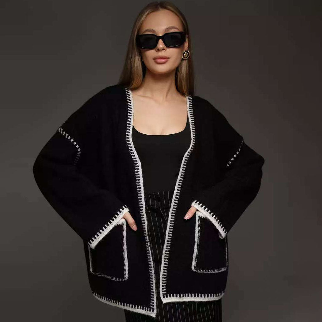 Damen Strickjacke mit weitem Schnitt und dekorativem Gürtel R&B
