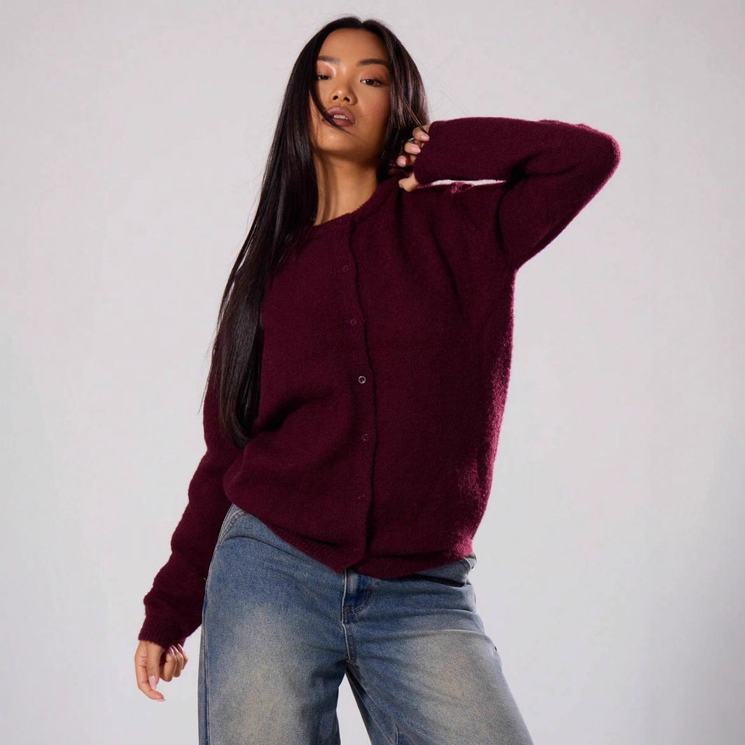 Damen weich gestrickte Knopfpullover R&B