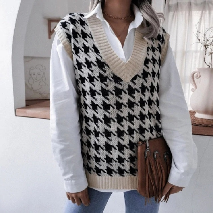 Damen Strickweste mit modernem Hahnentrittmuster R&B