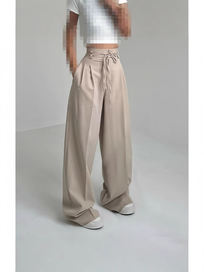 Damen weite Chino-Hose mit hohem Bund und verstellbarem Kordelzug R&B