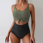 Damen Einteiliger Badeanzug mit trendigem Cut-Out-Design und verstellbarem Knoten R&B