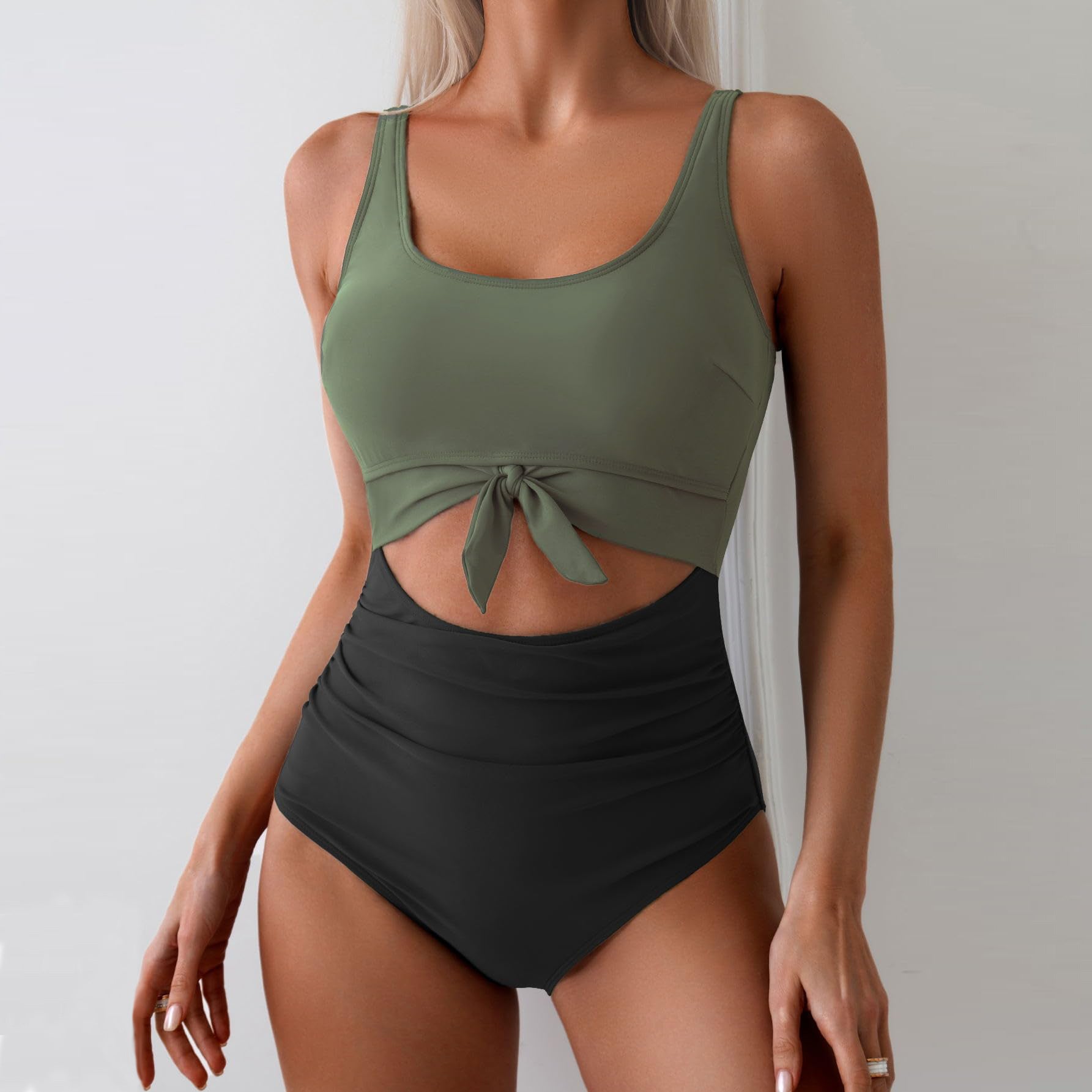 Damen Einteiliger Badeanzug mit trendigem Cut-Out-Design und verstellbarem Knoten R&B