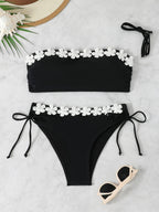 Damen Bandeau-Bikini-Set mit floralem Akzent und verstellbaren Trägern R&B