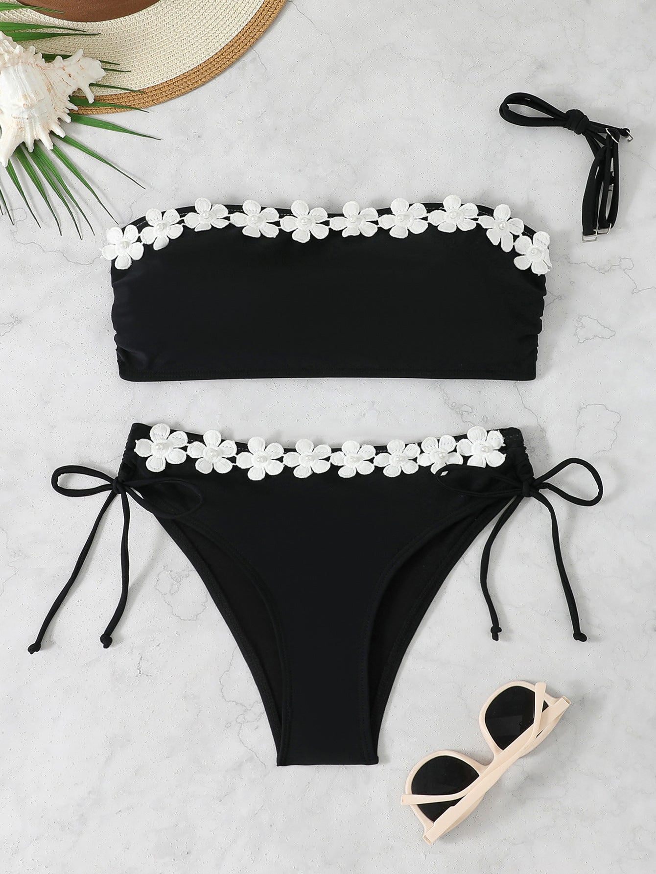Damen Bandeau-Bikini-Set mit floralem Akzent und verstellbaren Trägern R&B