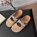 Damen komfortable Hausschuh-Slipper mit dekorativem Riemen und wärmendem Innenfutter R&B