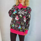 Damen festlicher Pullover mit bunten 3D-Applikationen und motivischem Design R&B