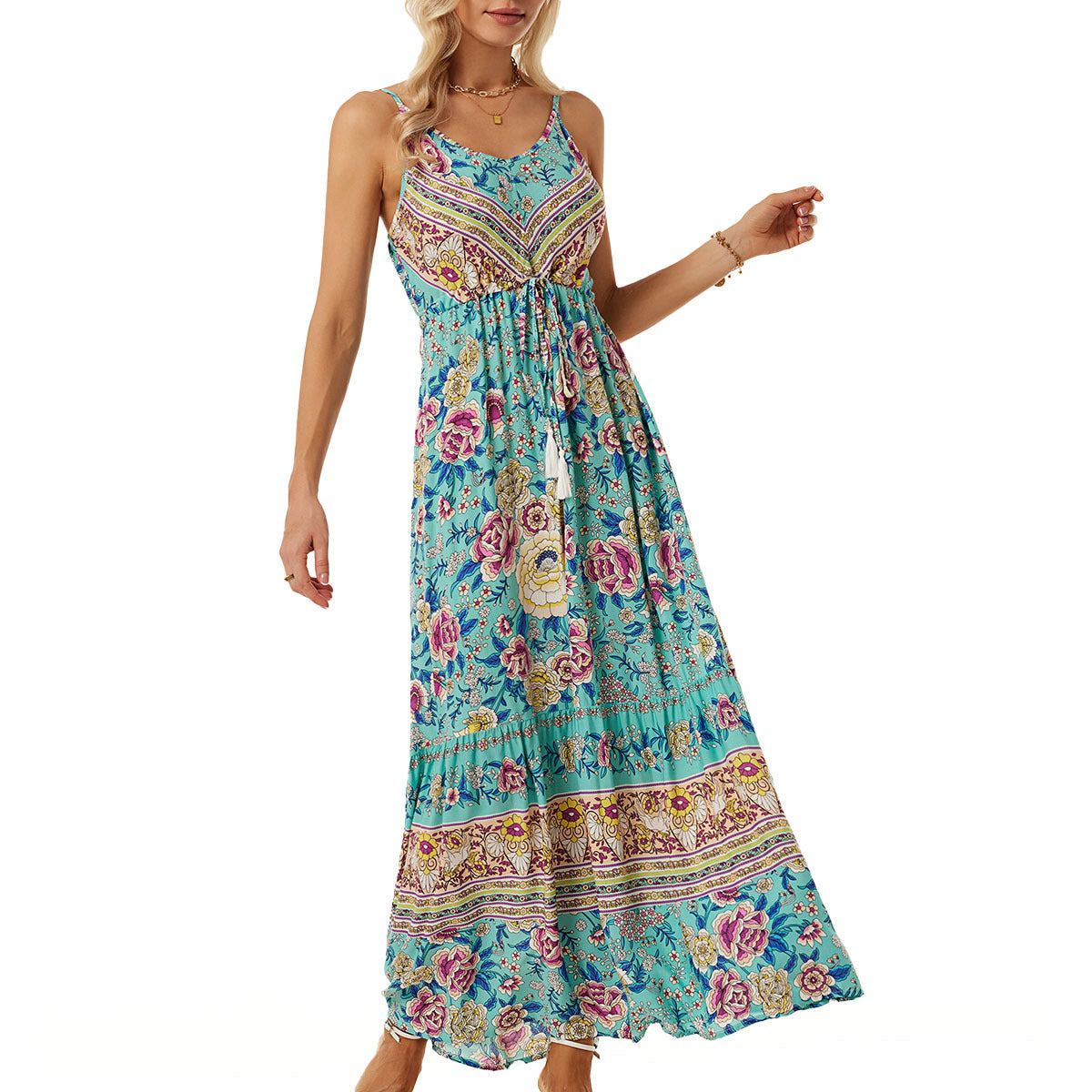 Damen Maxikleid mit floralem Druck und verstellbaren Trägern R&B