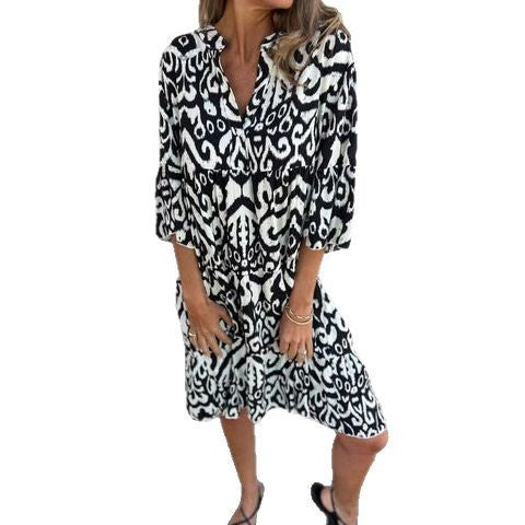 Damen lässiges Strandkleid mit lockerer Passform und schickem Druck R&B