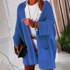 Damen Lässiger Strickcardigan mit praktischen Taschen und voluminösen Ärmeln R&B