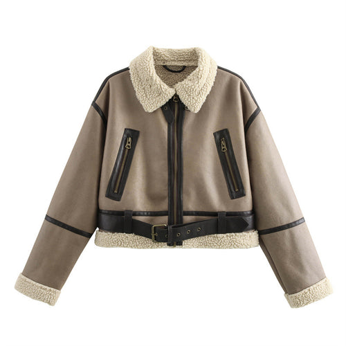 Damen Kurze Teddyfelljacke mit akzenten R&B