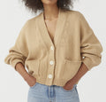 Damen lässiger Strickcardigan mit großen Taschen und Knopfverschluss R&B