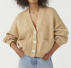 Damen lässiger Strickcardigan mit großen Taschen und Knopfverschluss R&B