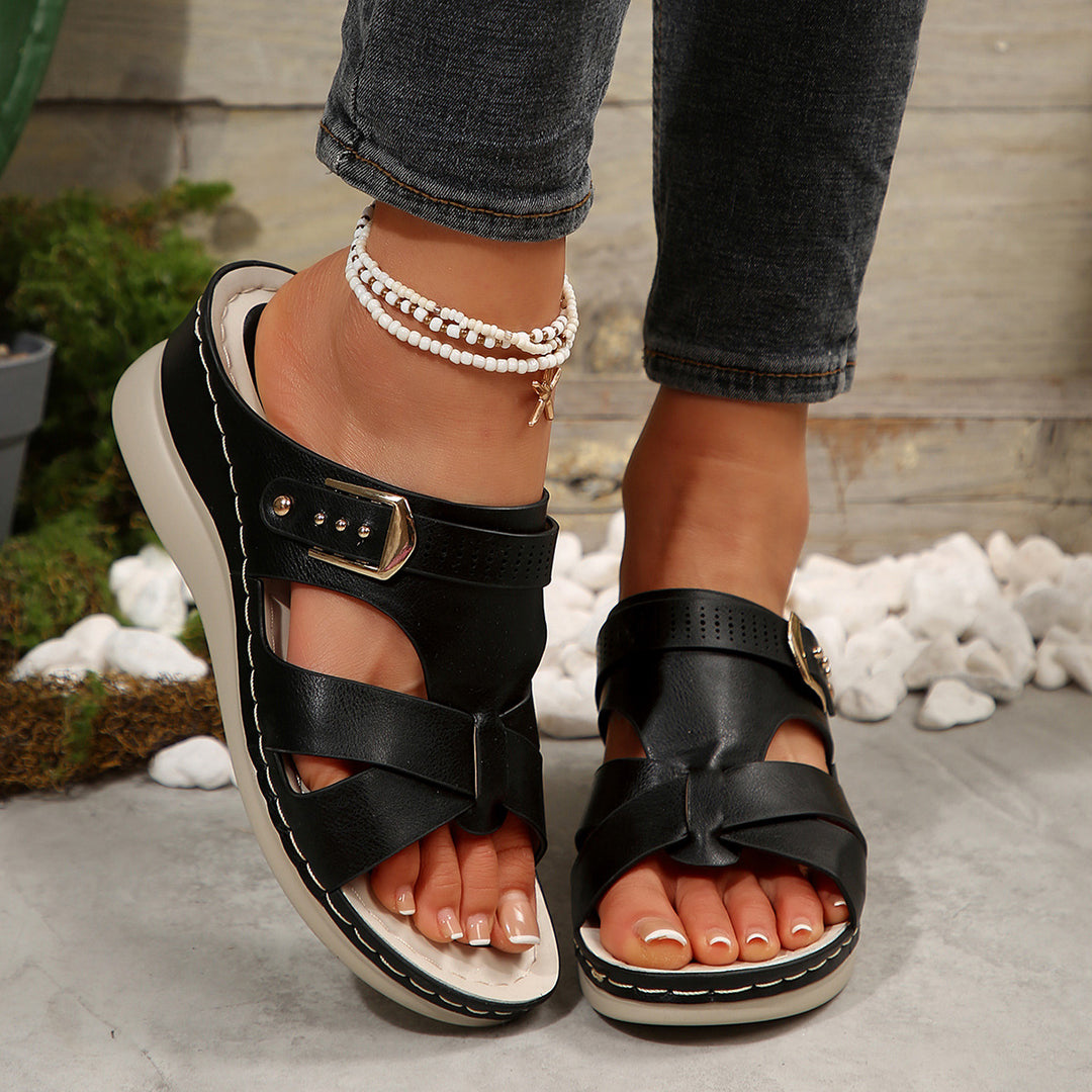 Damen Komfortable Wedge-Pantoletten mit verstellbarem Riemen R&B