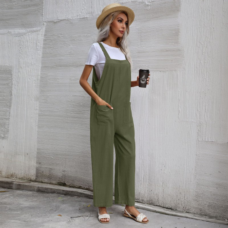 Damen Lässiger Jumpsuit mit praktischen Taschen und verstellbaren Trägern R&B