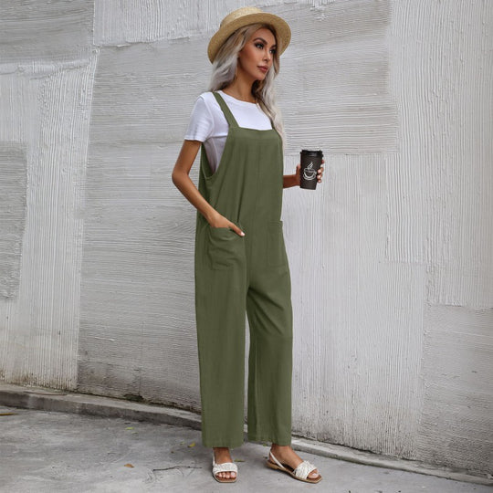 Damen Lässiger Jumpsuit mit praktischen Taschen und verstellbaren Trägern R&B