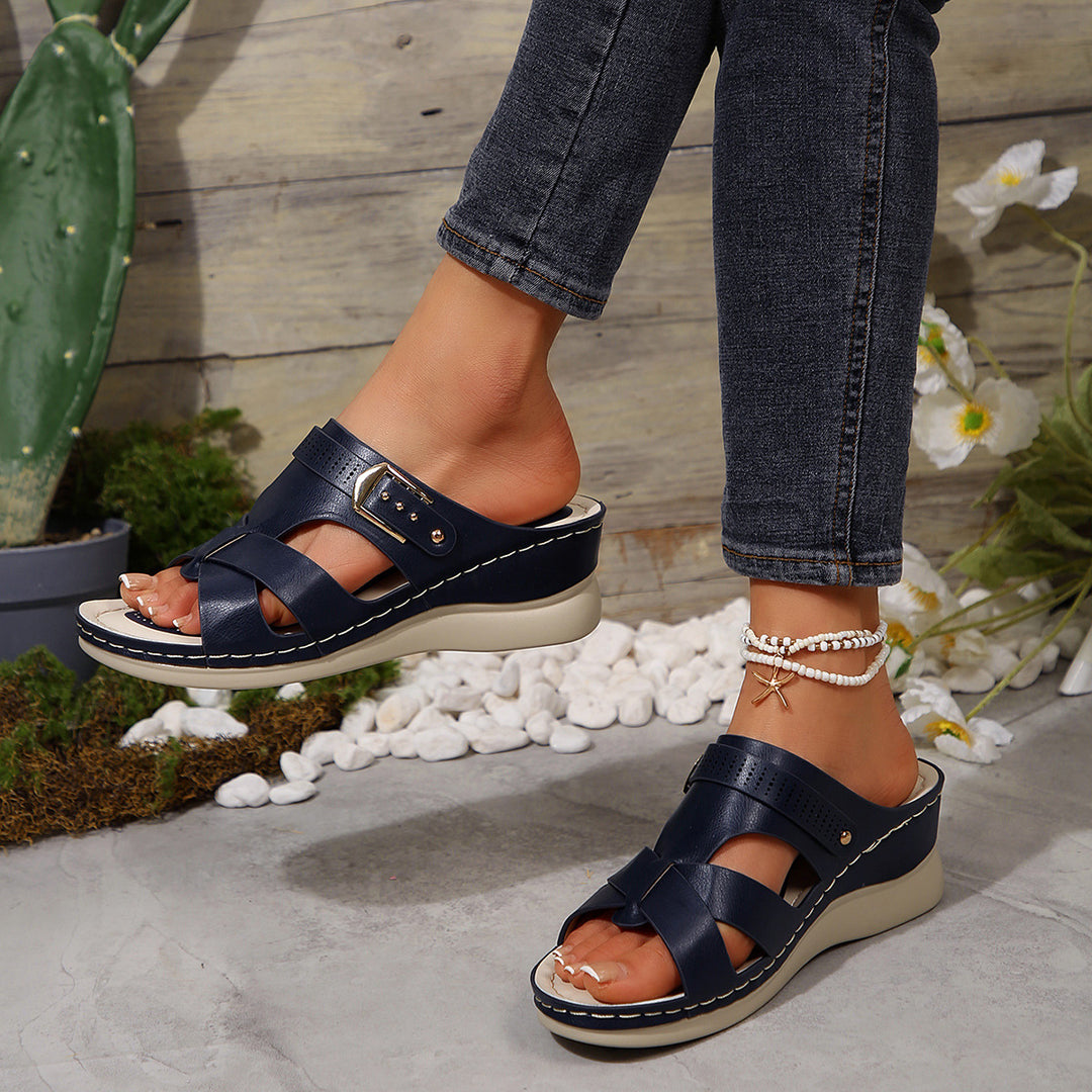 Damen Wedge-Pantolette mit verstellbaren Riemen und atmungsaktivem Fußbett R&B