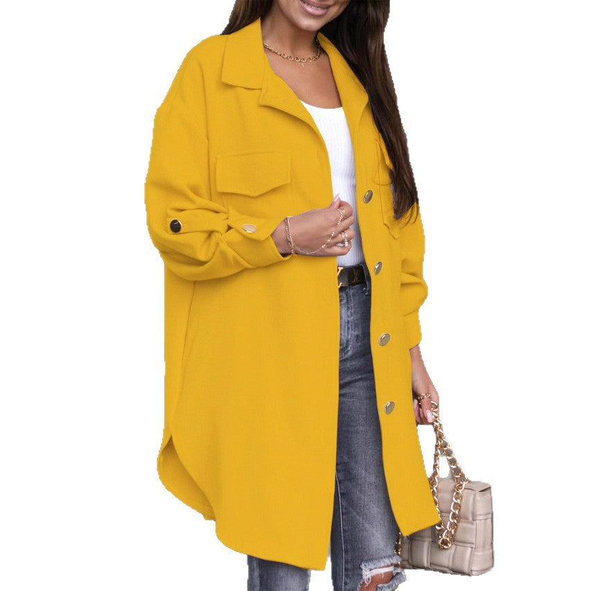 Damen Oversize-Chic Hemdenjacke mit Taschen und Knopfdetails