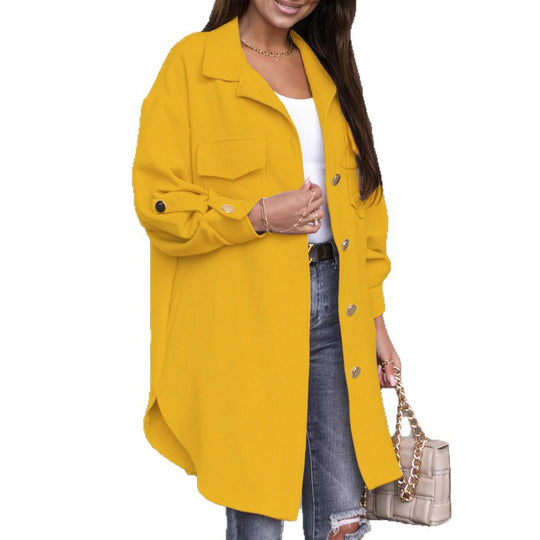 Damen Oversize-Chic Hemdenjacke mit Taschen und Knopfdetails R&B