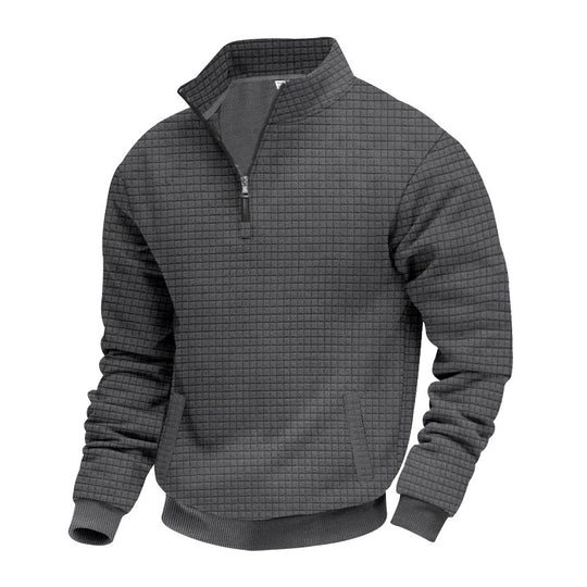 Herren nan gesteppter Halbzip-Sweater mit quadratischer Waffelstruktur und Kängurutasche R&B