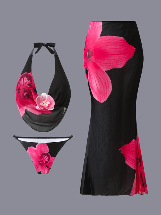 Damen Bikini-Set mit floralem Design und elegantem Wickeloberteil R&B