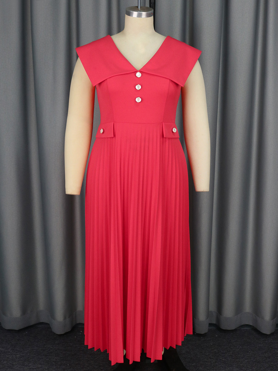 Damen plissiertes Maxikleid mit eleganten Knopfdetails R&B
