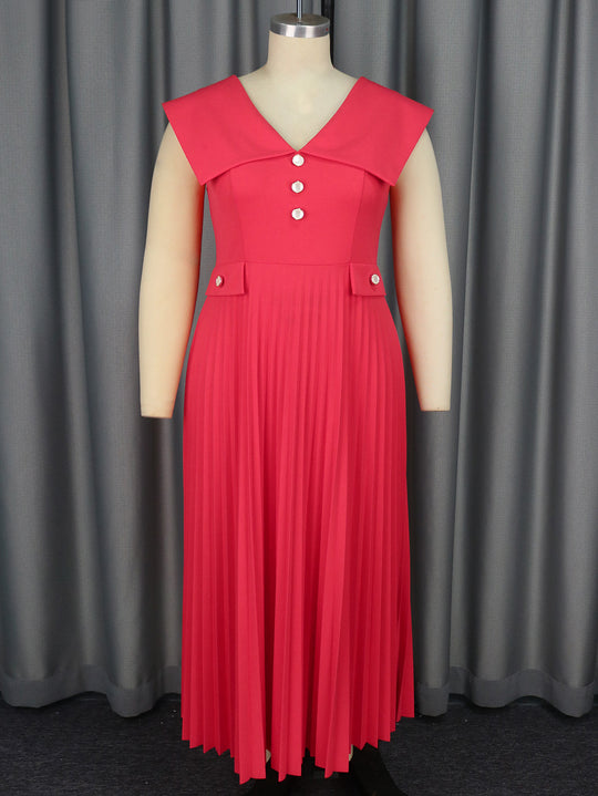 Damen plissiertes Maxikleid mit eleganten Knopfdetails R&B