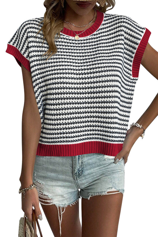 Damen lässiger Strickpullover mit modischem Streifenmuster und weitem Schnitt R&B