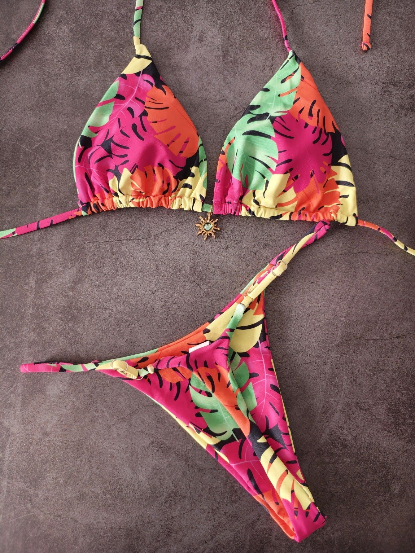 Damen Triangel-Bikini mit tropischem Blättermuster R&B