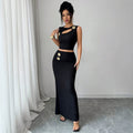 Damen nan zweiteiliges tailliertes Set mit asymmetrischem Cut-Out Crop-Top und figurbetontem Maxi-Bleistiftrock R&B