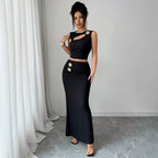 Damen nan zweiteiliges tailliertes Set mit asymmetrischem Cut-Out Crop-Top und figurbetontem Maxi-Bleistiftrock R&B