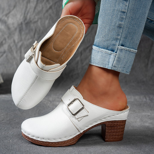 Damen Clogs mit modischem Schnallen-Design und komfortablem blockiertem Absatz R&B