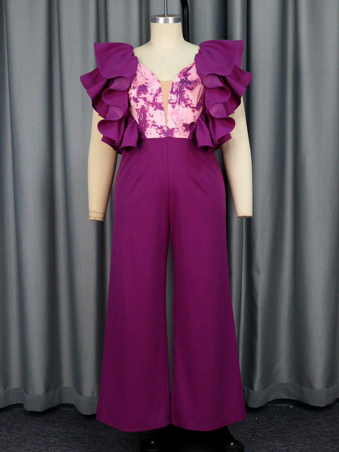Damen eleganter Jumpsuit mit voluminösen Rüschendetails R&B