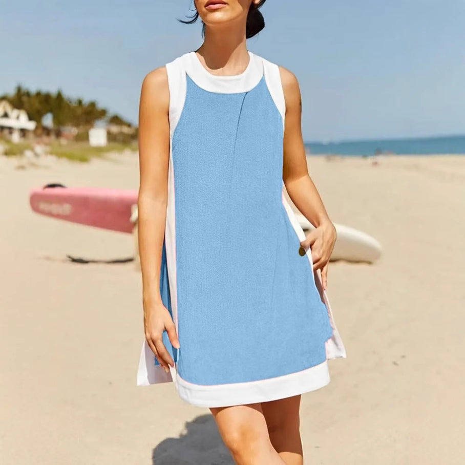 Damen lässiges Strandkleid mit kontrastierenden Abschlüssen und moderner Silhouette R&B