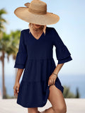 Damen Kurzarm Kleid mit voluminösen Rüschensäumen und schickem V-Ausschnitt R&B