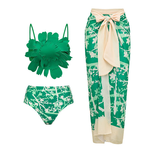 Damen Bikiniset mit besonderem Blumendekor und langem Wickelrock R&B