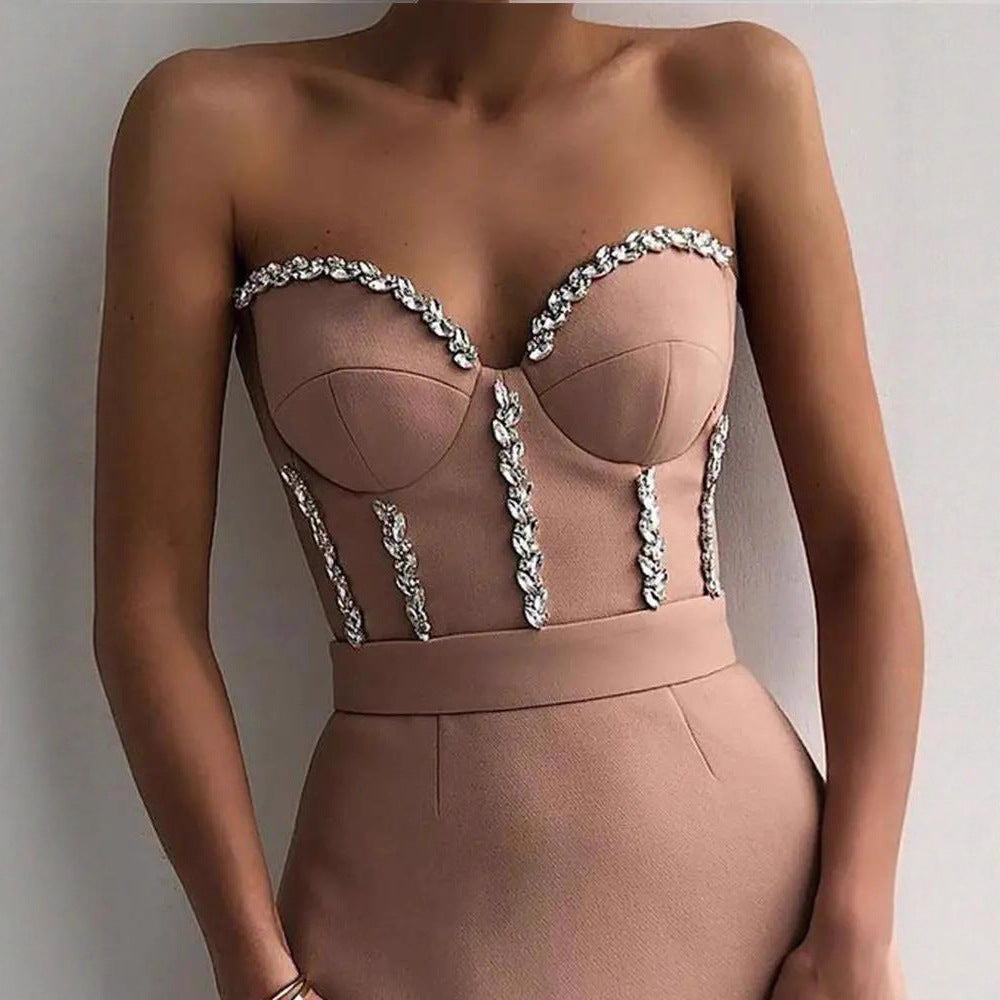 Damen figurbetontes Abendkleid mit eleganter Bustier-Optik und schimmernden Applikationen R&B