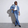 Damen Oversized Denimjacke mit lässigem Schnitt und Logo-Details R&B