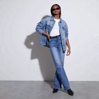 Damen Oversized Denimjacke mit lässigem Schnitt und Logo-Details R&B
