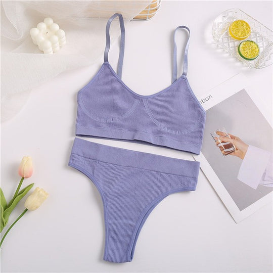 Damen Unterwäsche-Set aus bequemem, elastischem Material mit elegantem Rippen-Design R&B