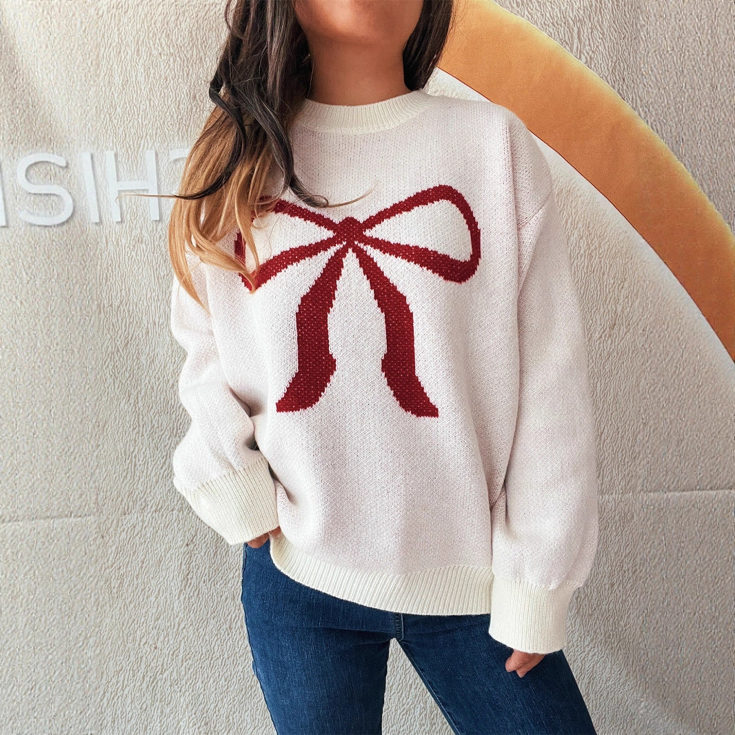 Damen kuscheliger Pullover mit verspieltem Schleifenmuster R&B