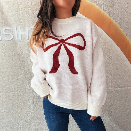 Damen kuscheliger Pullover mit verspieltem Schleifenmuster R&B