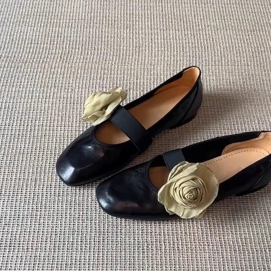 Damen Ballerina-Schuhe mit floralem Applikationsdesign und verstellbarem Riemen R&B