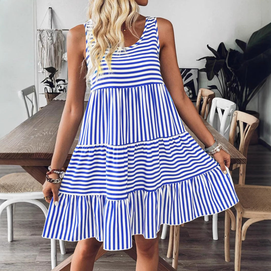 Damen Sommerliches Streifenkleid mit voluminösem Rüschensaum R&B