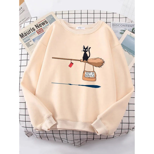 Damen Sweatshirt mit kreativem Katzenmotiv R&B