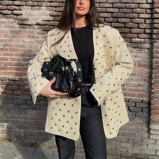 Damen elegante Blazerjacke mit funkelndem Pailletten-Muster R&B