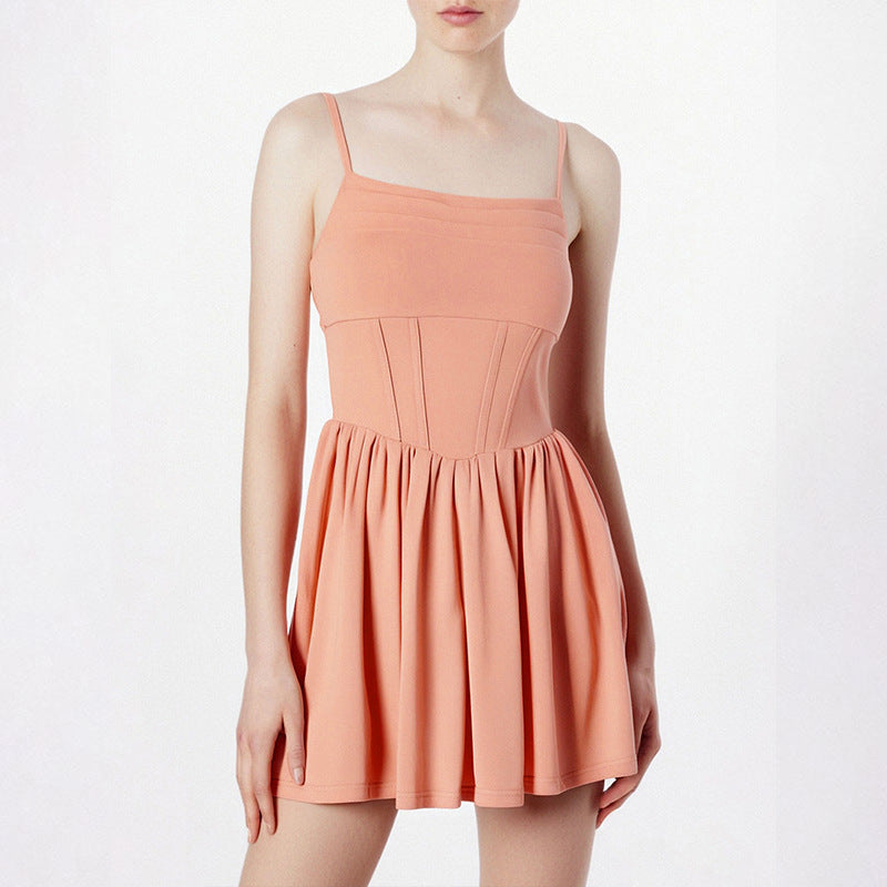 Damen schickes Sommerkleid mit Trägern und Falten R&B