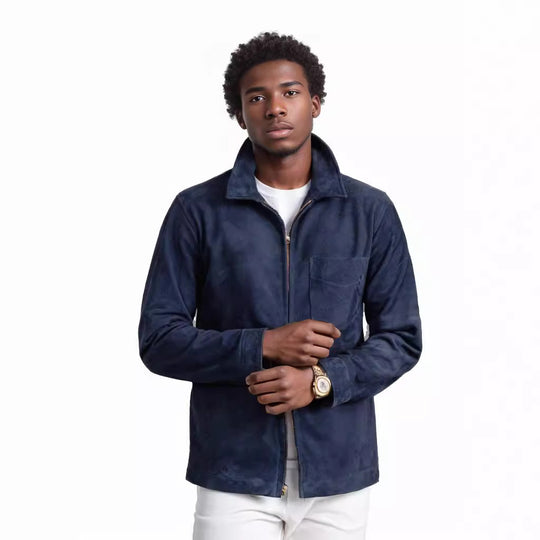 Herren schicke und lässige Wildlederjacke mit Stehkragen R&B