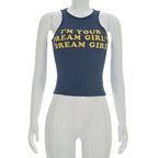 Damen Figurbetontes Crop-Top mit kreativem Schriftzug R&B