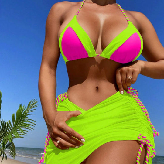 Damen Triangel-Bikini mit Wickelrock und Bänder R&B